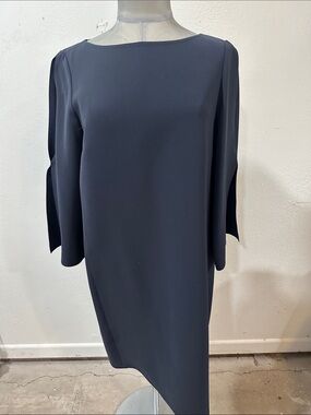 Lafayette 148 New York Slate Blue Boatneck Midi Dress with Split Sleeves